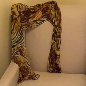LONG SILK CHIFFON ANIMAL PRINT SCARF - OS